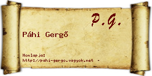 Páhi Gergő névjegykártya